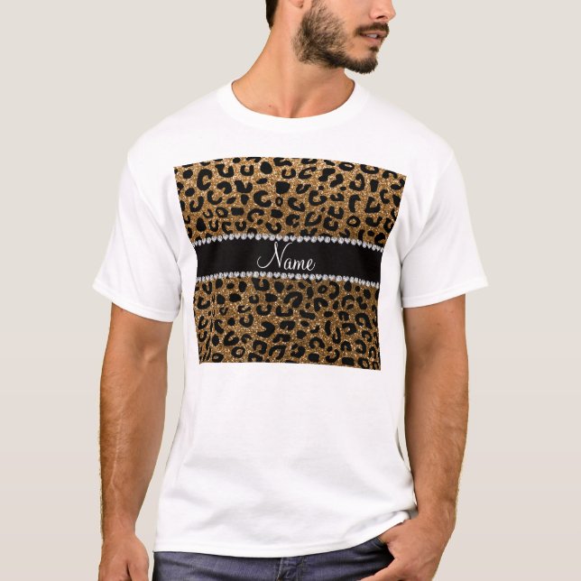 Anpassat namn guld glitter cheetah-utskrift t shirt (Framsida)