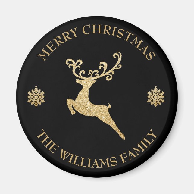 Anpassat namn Guld Glitter Reindeer God jul Magnet (Framsidan)
