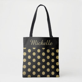 Anpassat namn Guld Polka Dot Black Tygkasse