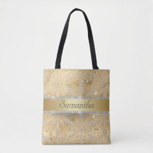 Anpassat namn Guld Snowflake Gnistra Diamond Tote Tygkasse