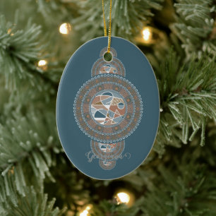 Anpassat namn Guld Teal Abstrakt Ornamental Mandal Julgransprydnad Keramik