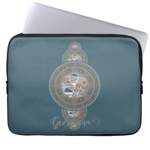 Anpassat namn Guld Teal Abstrakt Ornamental Mandal Laptop Fodral