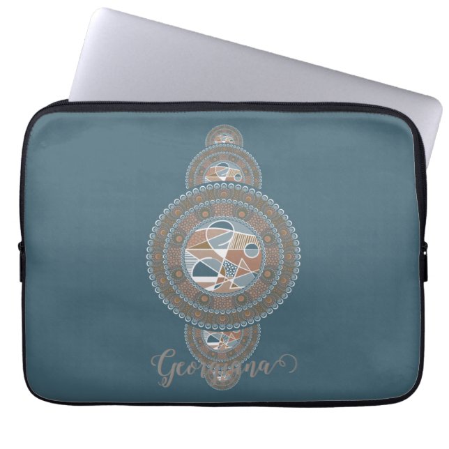 Anpassat namn Guld Teal Abstrakt Ornamental Mandal Laptop Fodral (Framsidan)