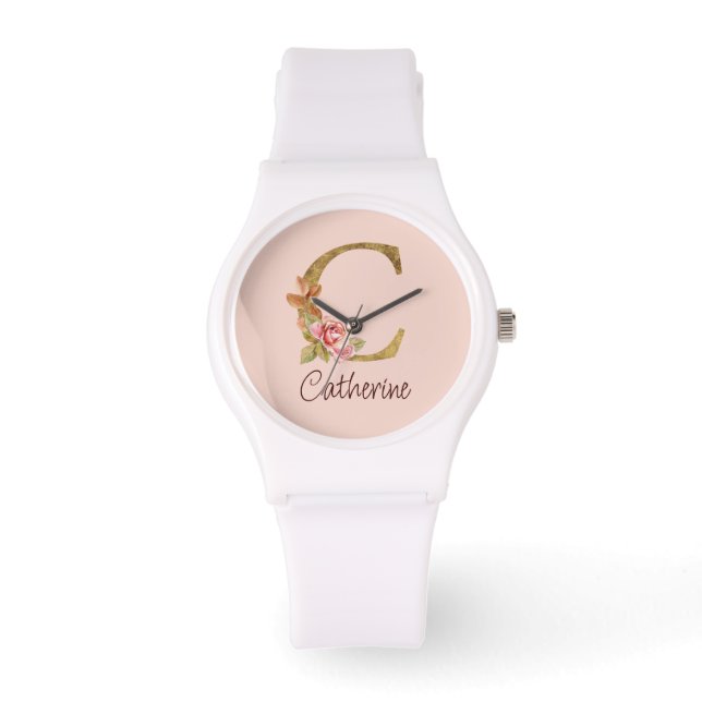 Anpassat namn Gulfenolja  Rosa ros Brev C Armbandsur (Framsida)