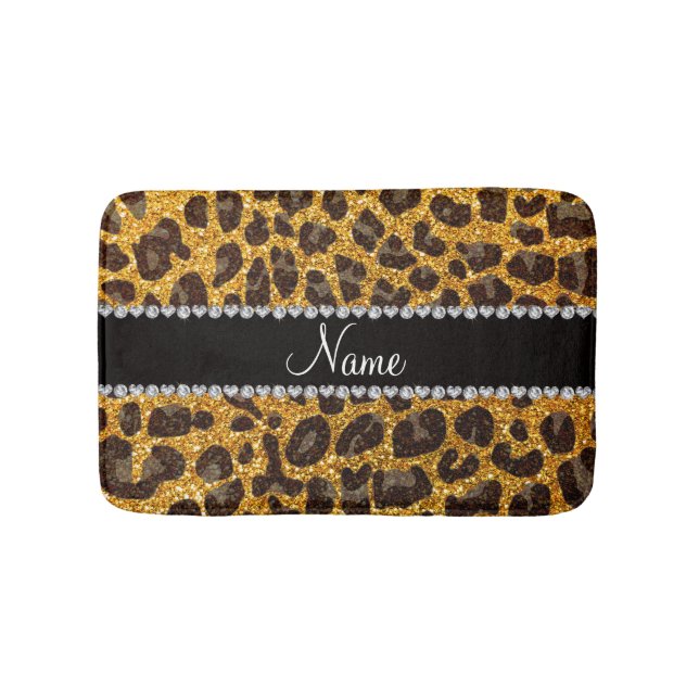 Anpassat namn gult glitter leopard badrumsmatta (Framsidan)
