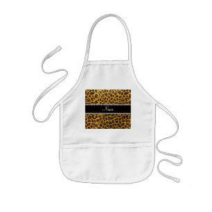 Anpassat namn gult glitter leopard barnförkläde