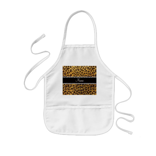 Anpassat namn gult glitter leopard barnförkläde (Framsidan)