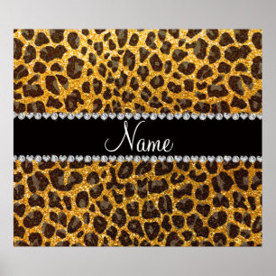 Anpassat namn gult glitter leopard poster