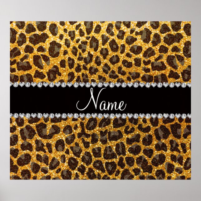 Anpassat namn gult glitter leopard poster (Framsidan)