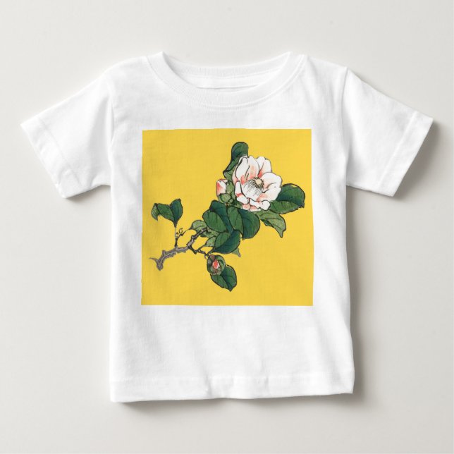 ANPASSAT NAMN GULT SMÅBARN T-SHIRT WHITE FLOWER (Framsida)