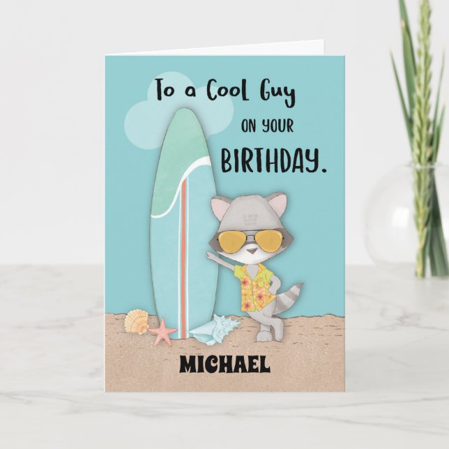 Anpassat namn Guy Birthday Beach Funny Coola Racco Kort (Framsida)