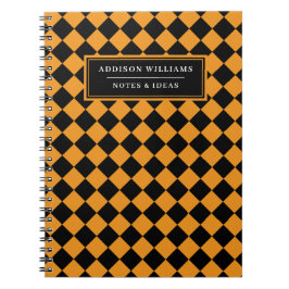 Anpassat namn Halloween Orange Black Diamond Mönst Anteckningsbok