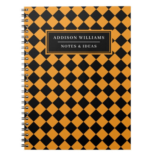 Anpassat namn Halloween Orange Black Diamond Mönst Anteckningsbok (Framsidan)