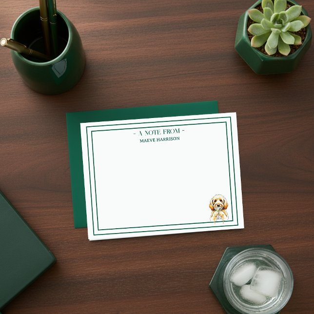 Anpassat namn Hand plockade Golden Doodle Martini  Anteckningskort (Gift custom stationery to the dog lover in your life!)