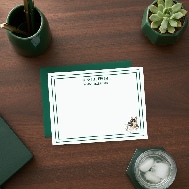 Anpassat namn Hand plockade tysk Shepherd Flat Anteckningskort (Gift custom stationery to the dog lover in your life!)