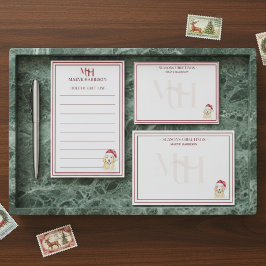 Anpassat namn Handritad Golden Retriever Tomtehatt Anteckningskort