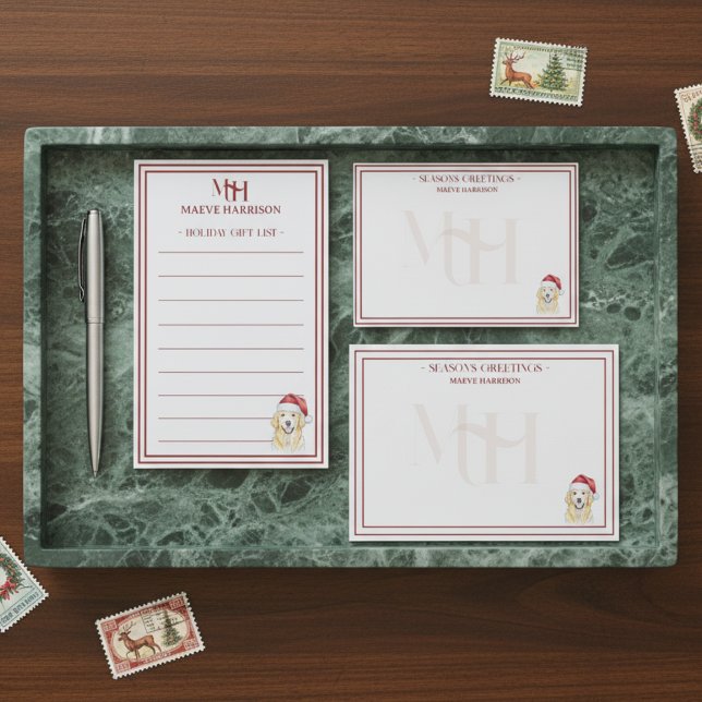 Anpassat Namn Handritad Golden Retriever Tomteluva Anteckningskort (Shop the full collection at Doodle Dogs & Co. on Zazzle!)