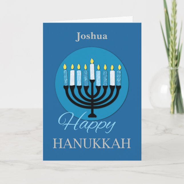 Anpassat namn Hanukkah Menorah på Mörk blått Kort (Framsida)