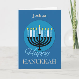 Anpassat namn Hanukkah Menorah på Mörk blått Kort
