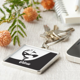 Anpassat namn Hej Black and White Golf Fyrkantig Silverfärgad Nyckelring