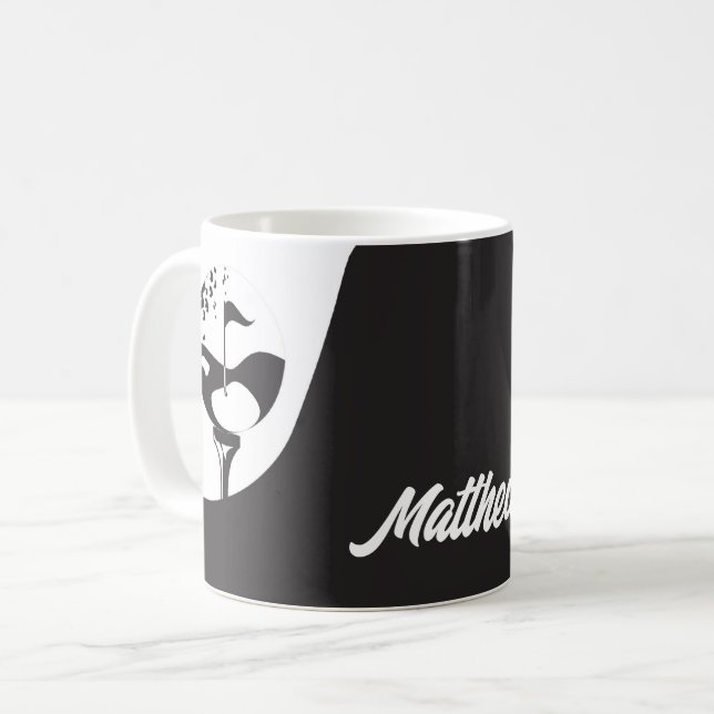 Anpassat namn Hej Black and White Golf Kaffemugg (Framsida vänster)