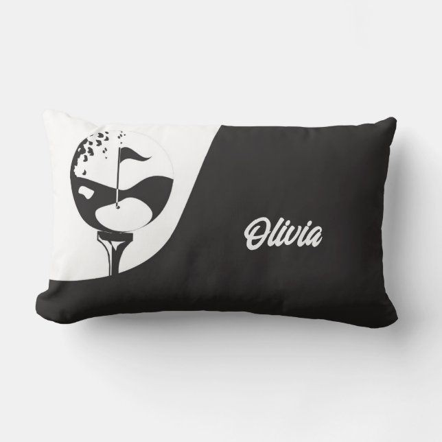 Anpassat namn Hej Black and White Golf Lumbarkudde (Framsida)