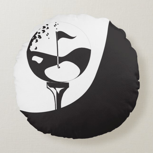 Anpassat namn Hej Black and White Golf Rund Kudde (Framsidan)
