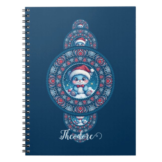 Anpassat namn Helgdag Kawaii Bear Ornamental Manda Anteckningsbok (Framsidan)
