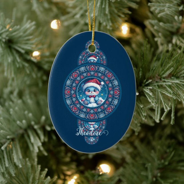 Anpassat namn Helgdag Kawaii Bear Ornamental Manda Julgransprydnad Keramik (Träd)