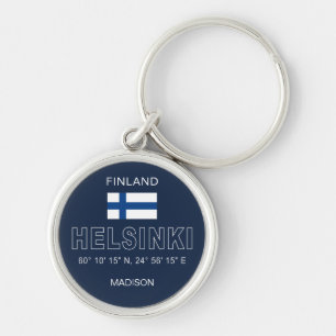 Anpassat namn Helsingfors koordinater Rund Silverfärgad Nyckelring