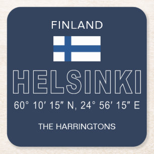 Anpassat namn Helsingfors koordinater Underlägg Papper Kvadrat