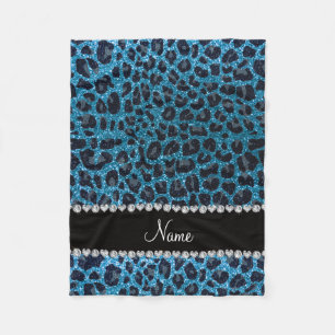 Anpassat namn himlar blue glitter leopard fleecefilt