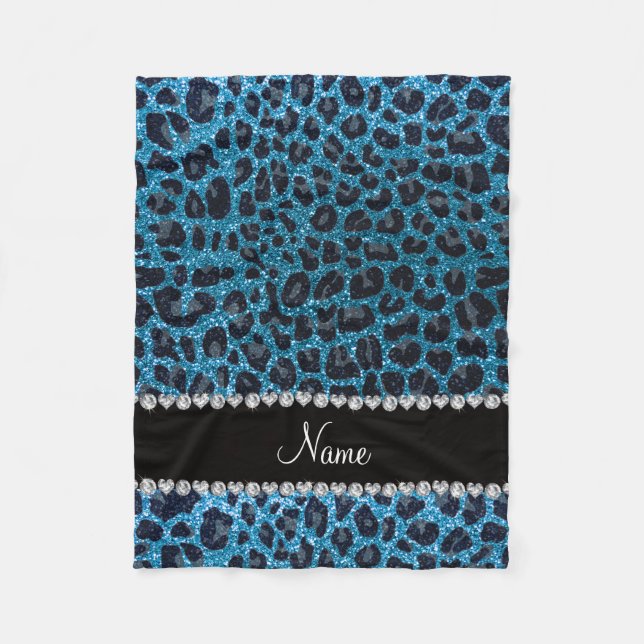 Anpassat namn himlar blue glitter leopard fleecefilt (Framsidan)