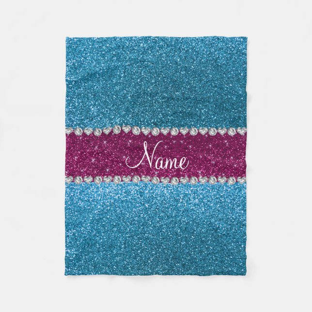 Anpassat namn himlar blue glitter rosa rand fleecefilt (Framsidan)