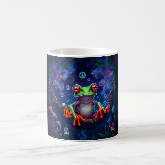 Anpassat namn Hippie Peace Psychedelic Träd Frog Kaffemugg (Center)