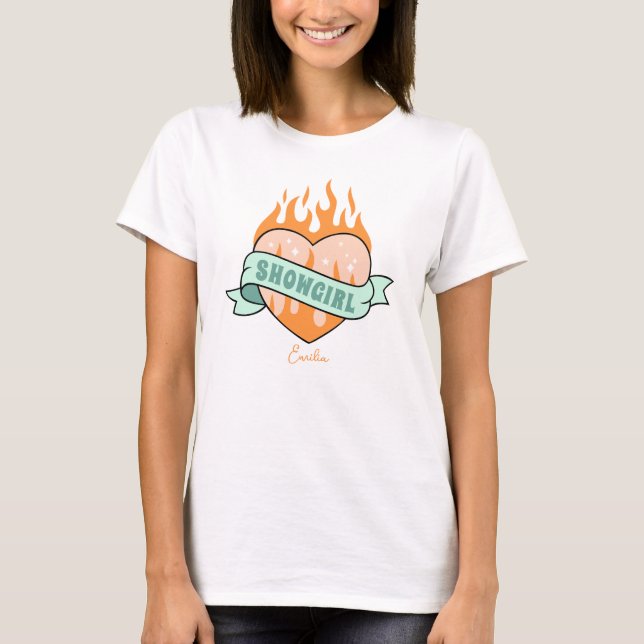 Anpassat namn - hjärta för cute Showgirl Era T Shirt (Framsida)