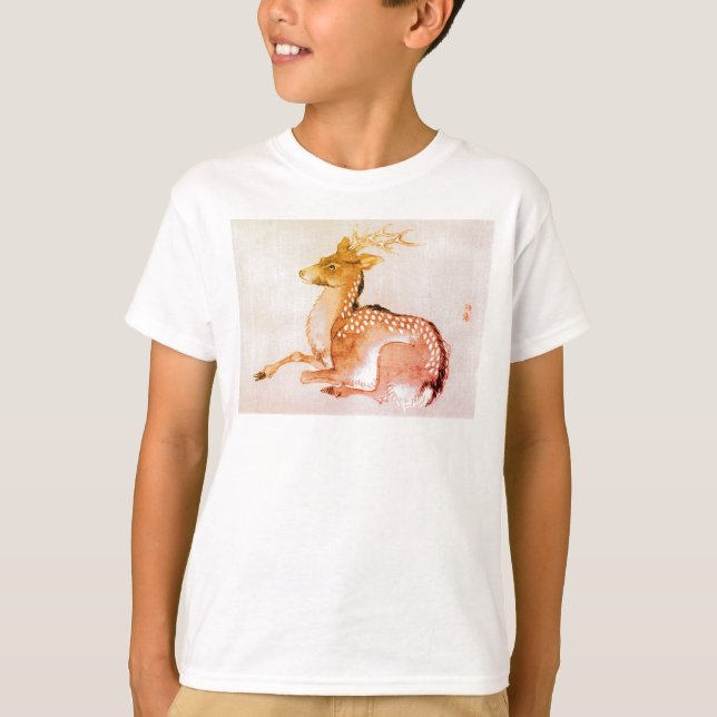 ANPASSAT NAMN HJORT JAPANESE WOODBLOCK SKRIV T-SHI T SHIRT (Framsida)