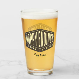 Anpassat namn Hoppy Endings Funny Pint Beer Glass Glaskopp