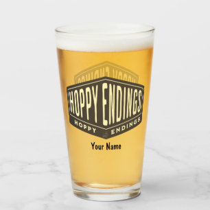 Anpassat namn Hoppy Endings Funny Pint Beer Glass Glaskopp
