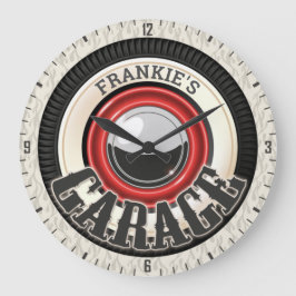 Anpassat namn Hot rod White Wall Däck Garage Stor Klocka