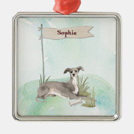 Anpassat namn - Hund Greyhound Pet Julgransprydnad Metall