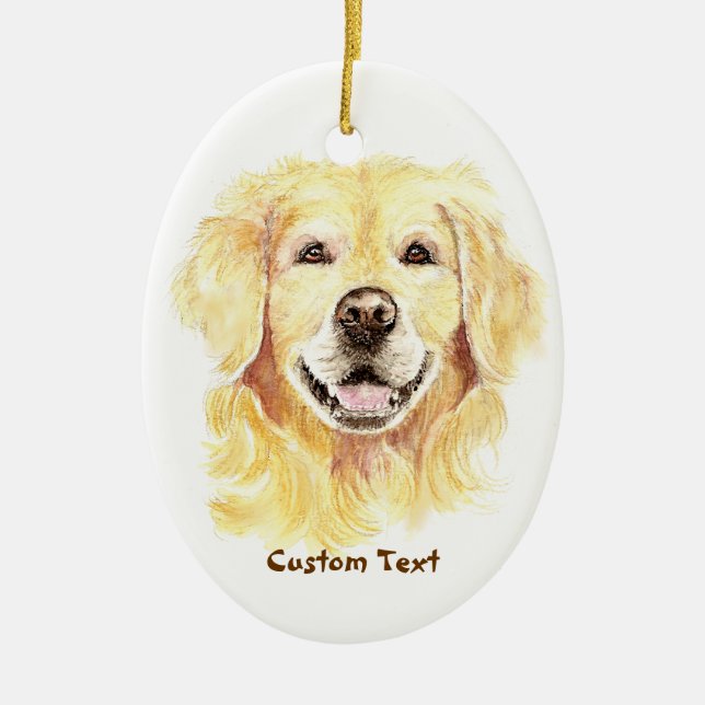 Anpassat namn, Hund Monogram Text Golden Retriever Julgransprydnad Keramik (Framsidan)