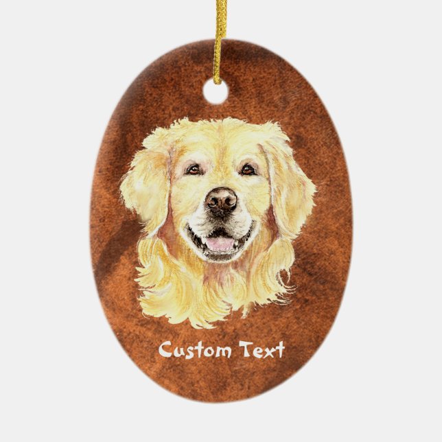Anpassat namn, Hund Monogram Text Golden Retriever Julgransprydnad Keramik (Framsidan)