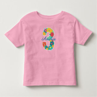 Anpassat namn i blommig nummer 3-Toddler T-Shirt