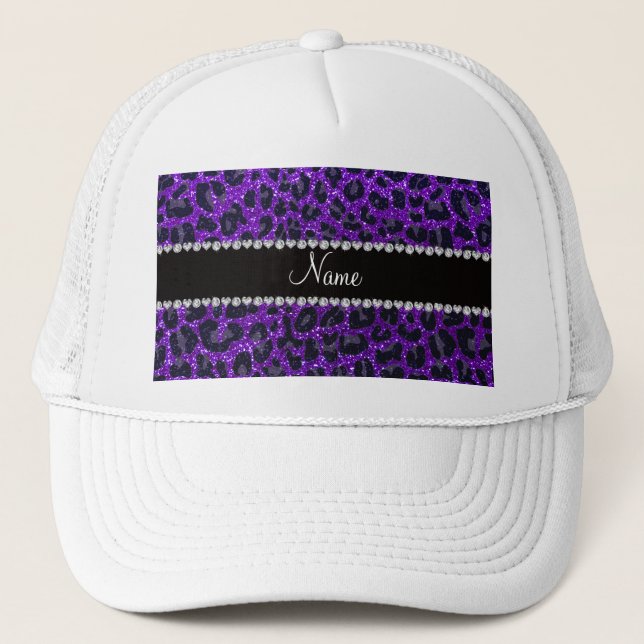Anpassat namn indigo lila glitter leopard print keps (Framsida)
