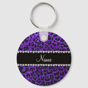 Anpassat namn indigo lila glitter leopard print nyckelring
