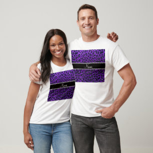 Anpassat namn indigo lila glitter leopard print tee shirt