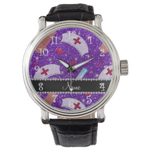 Anpassat namn indigo lila glitter sjuksköterska m armbandsur
