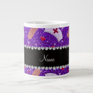 Anpassat namn indigo lila glitter sjuksköterska m jumbo mugg
