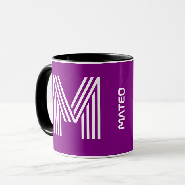 Anpassat namn, initial för monogram | Lila kaffemu Mugg (Framsida vänster)